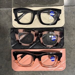 Chic Women's Glasses Trio - Black, Pink, and Brown 3.5 Blue Light Fiter